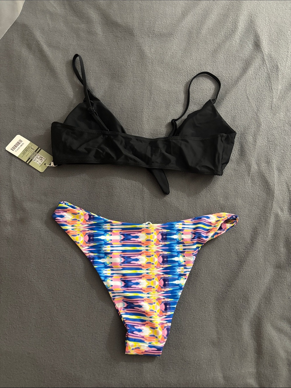 Shekini Bikini Set Black Tie Front Top Multicolor Bottoms NWT Women’s L - Picture 5 of 6